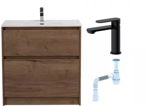 Комплект: Тумба с раковиной BelBagno Kraft 80 напольная + Смеситель для раковины Haiba HB10590-7, черный + Сифон АниПласт 533325 + SNPHB10590-7 + C2015xrv
