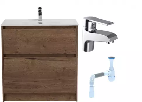 Комплект: Тумба с раковиной BelBagno Kraft 80 напольная + Смеситель Agger Right A2902100 для раковины, хром + Сифон АниПласт 533325 + SNPA2902100 + C2015xrv
