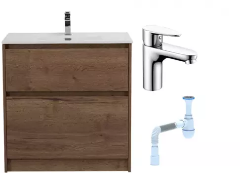 Комплект: Тумба с раковиной BelBagno Kraft 80 напольная + Смеситель Wasserkraft Leine 3503 для раковины, хром + Сифон АниПласт 533325 + SNP3503 + C2015xrv