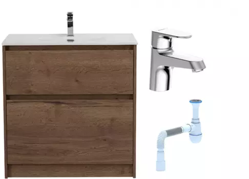 Комплект: Тумба с раковиной BelBagno Kraft 80 напольная + Смеситель Bravat Alfa F1120178CP для раковины, хром + Сифон АниПласт 533325 + SNPF1120178CP + C2015xrv