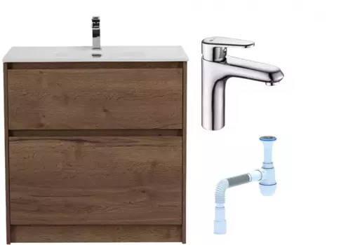 Комплект: Тумба с раковиной BelBagno Kraft 80 напольная + Смеситель Lemark Point LM0306C для раковины, хром + Сифон АниПласт 533325 + SNPLM0306C + C2015xrv