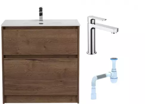Комплект: Тумба с раковиной BelBagno Kraft 80 напольная + Смеситель Lemark plus Grace LM1537C для раковины, хром + Сифон АниПласт 533325 + SNPLM1537C + C2015xrv