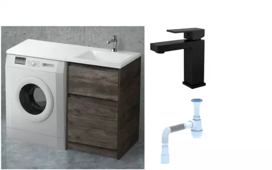 Комплект: Тумба с раковиной BelBagno Kraft -LVD 60 pino pasadena R, напольная + Смеситель для раковины Haiba HB10803-7, черный + Сифон АниПласт 492165 + SNPHB10803-7 + C2015xrv