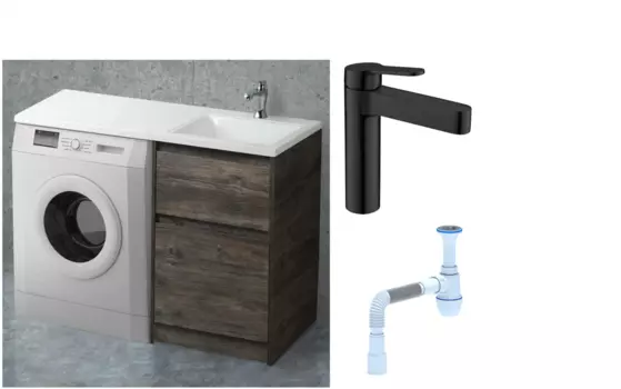Комплект: Тумба с раковиной BelBagno Kraft -LVD 60 pino pasadena R, напольная + Смеситель для раковины BelBagno Delta DEL-LVM-NERO, черный + Сифон АниПласт 492165 + SNPDEL-LVM-NERO + C2015xrv