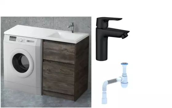 Комплект: Тумба с раковиной BelBagno Kraft -LVD 60 pino pasadena R, напольная + Смеситель Aquanet Static AF330-10B для раковины, чёрный + Сифон АниПласт 492165 + SNPAF330-10B + C2015xrv