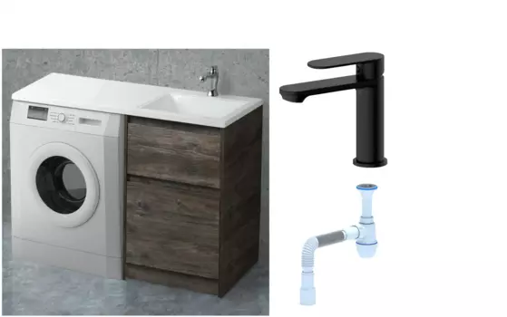 Комплект: Тумба с раковиной BelBagno Kraft -LVD 60 pino pasadena R, напольная + Смеситель для раковины Haiba HB10590-7, черный + Сифон АниПласт 492165 + SNPHB10590-7 + C2015xrv