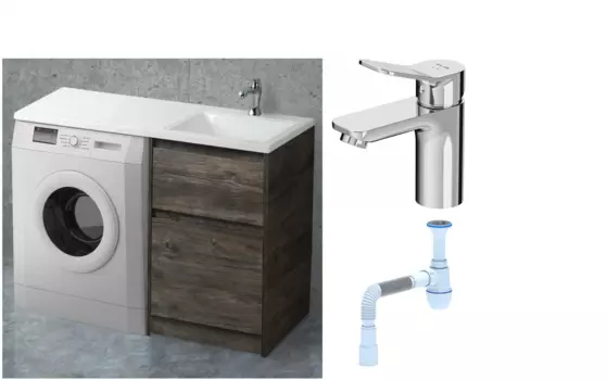 Комплект: Тумба с раковиной BelBagno Kraft -LVD 60 pino pasadena R, напольная + Смеситель Am.Pm X-Joy F85A02100 для раковины однорычажный, хром + Сифон АниПласт 492165 + SNP00492165 + C2015xrv