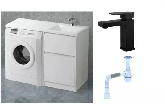 Комплект: Тумба с раковиной BelBagno Kraft -LVD 60 bianco opaco R, напольная + Смеситель для раковины Haiba HB10803-7, черный + Сифон АниПласт 492883 + SNPHB10803-7 + C2015xrv