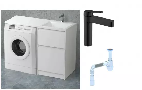 Комплект: Тумба с раковиной BelBagno Kraft -LVD 60 bianco opaco R, напольная + Смеситель для раковины BelBagno Delta DEL-LVM-NERO, черный + Сифон АниПласт 492883 + SNPDEL-LVM-NERO + C2015xrv