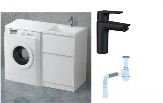 Комплект: Тумба с раковиной BelBagno Kraft -LVD 60 bianco opaco R, напольная + Смеситель для раковины BelBagno Delta DEL-LVM-NERO, черный + Сифон АниПласт 492883 + SNPAF330-10B + C2015xrv