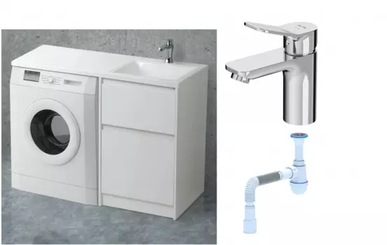Комплект: Тумба с раковиной BelBagno Kraft -LVD 60 bianco opaco R, напольная + Смеситель Am.Pm X-Joy F85A02100 для раковины, хром + Сифон АниПласт 492883 + SNPF85A02100 + C2015xrv