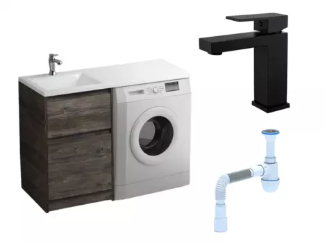 Комплект: Тумба с раковиной BelBagno Kraft-LVD 60 pino pasadena + Смеситель Haiba HB10803-7 черный + Сифон АниПласт 128603+HB10803-7+C2015xrv