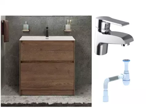 Комплект: Тумба с раковиной BelBagno Kraft напольная + Смеситель Agger Right A2902100 для раковины, хром + Сифон АниПласт 533347 + SNPA2902100 + C2015xrv