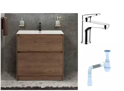 Комплект: Тумба с раковиной BelBagno Kraft напольная + Смеситель Bravat Eler F1191238CP-RUS для раковины, хром + Сифон АниПласт 533347 + SNPF1191238CP-RUS + C2015xrv