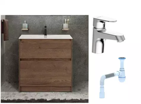 Комплект: Тумба с раковиной BelBagno Kraft напольная + Смеситель Bravat Alfa F1120178CP для раковины, хром + Сифон АниПласт 533347 + SNPF1120178CP + C2015xrv