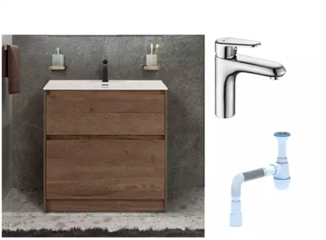 Комплект: Тумба с раковиной BelBagno Kraft напольная + Смеситель Lemark Point LM0306C для раковины, хром + Сифон АниПласт 533347 + SNPLM0306C + C2015xrv