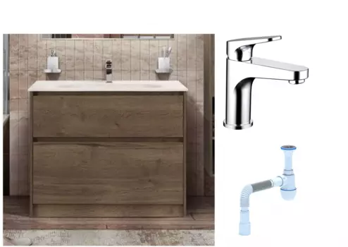 Комплект: Тумба с раковиной BelBagno Kraft напольная + Смеситель Bravat Eler F1191238CP-RUS для раковины, хром + Сифон АниПласт 540743 + SNPF1191238CP-RUS + C2015xrv
