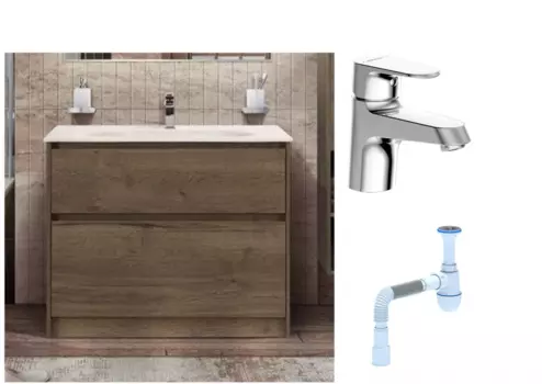 Комплект: Тумба с раковиной BelBagno Kraft напольная + Смеситель Bravat Alfa F1120178CP для раковины, хром + Сифон АниПласт 540743 + SNPF1120178CP + C2015xrv