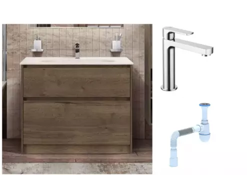 Комплект: Тумба с раковиной BelBagno Kraft напольная + Смеситель Lemark plus Grace LM1537C для раковины, хром + Сифон АниПласт 540743 + SNPLM1537C + C2015xrv