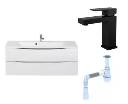 Комплект: Тумба с раковиной BelBagno Marino 120 bianco opaco + Смеситель Haiba HB10803-7 черный + Сифон АниПласт 107322+HB10803-7+C2015xrv