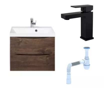 Комплект: Тумба с раковиной BelBagno Marino 60 rovere moro + Смеситель Haiba HB10803-7 черный + Сифон АниПласт 107255+HB10803-7+C2015xrv