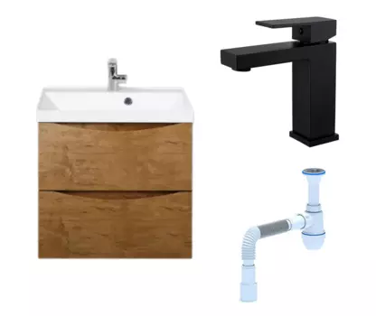 Комплект: Тумба с раковиной BelBagno Marino 60 rovere nature + Смеситель Haiba HB10803-7 черный + Сифон АниПласт 107256+HB10803-7+C2015xrv