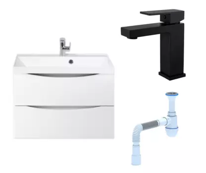 Комплект: Тумба с раковиной BelBagno Marino 70 bianco lucido + Смеситель Haiba HB10803-7 черный + Сифон АниПласт 107353+HB10803-7+C2015xrv