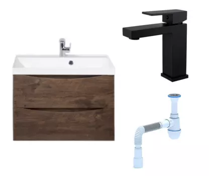 Комплект: Тумба с раковиной BelBagno Marino 70 rovere moro + Смеситель Haiba HB10803-7 черный + Сифон АниПласт 111085+HB10803-7+HB10803-7