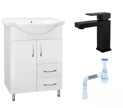 Комплект: Тумба с раковиной Style Line Эко Стандарт №10/2 60 + Смеситель Haiba HB10803-7 + Сифон АниПласт 58515 + HB10803-7 + C2015xrv