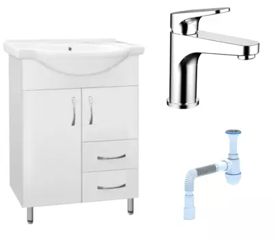 Комплект: Тумба с раковиной Style Line Эко Стандарт №10/2 60 + Смеситель Bravat Eler F1191238CP-RUS + Сифон АниПласт 58515 + F1191238CP-RUS + C2015xrv