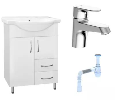 Комплект: Тумба с раковиной Style Line Эко Стандарт №10/2 60 + Смеситель Bravat Alfa F1120178CP + Сифон АниПласт 58515 + F1120178CP + C2015xrv