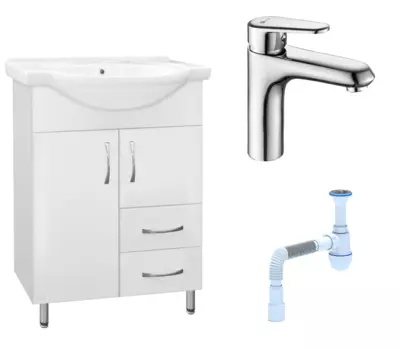 Комплект: Тумба с раковиной Style Line Эко Стандарт №10/2 60 + Смеситель Lemark Point LM0306C + Сифон АниПласт 58515 + LM0306C + C2015xrv