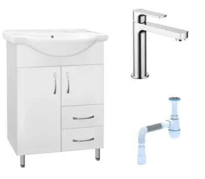 Комплект: Тумба с раковиной Style Line Эко Стандарт №10/2 60 + Смеситель Lemark plus Grace LM1537C + Сифон АниПласт 58515 + LM1537C + C2015xrv