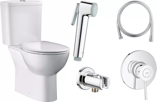 Комплект Унитаз-компакт Grohe Bau Ceramic 39349000 + Гигиенический душ Grohe BauClassic 124901 со смесителем