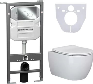 Комплект Унитаз подвесной Ceramica Nova Play CN3001 безободковый, с микролифтом + Система инсталляции для унитазов Envision CN1001CH с кнопкой смыва и шумоизоляционной панелью CN3001_1001CH_1000