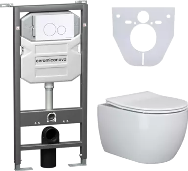 Комплект Унитаз подвесной Ceramica Nova Play CN3001 безободковый, с микролифтом + Система инсталляции для унитазов Envision CN1001W с кнопкой смыва и шумоизоляционной панелью CN3001_1001W_1000
