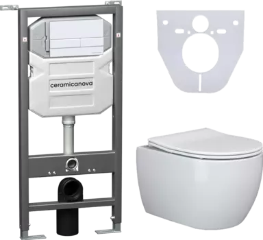 Комплект Унитаз подвесной Ceramica Nova Play CN3001 безободковый, с микролифтом + Система инсталляции для унитазов Envision CN1002W с кнопкой смыва и шумоизоляционной панелью CN3001_1002W_1000