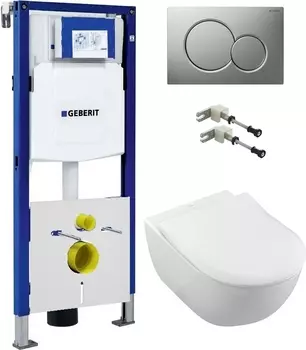 Комплект Унитаз подвесной Villeroy & Boch Subway 2.0 5614R201 alpin + Система инсталляции для унитазов Geberit Duofix UP320 111.300.00.5 + Кнопка смыва Geberit Sigma 01 115.770.46.5 матовый хром + Комплект крепления для инсталляций Geberit Duofix 111.815