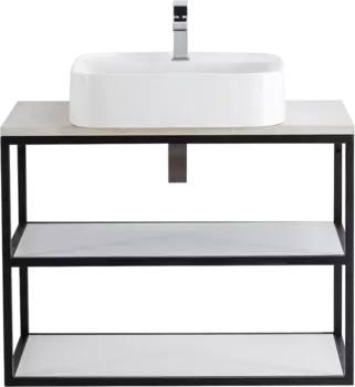 Консоль Cezares Cadro 80 2-х ярусная, подвесная, белые полки, столешница BelBagno 80 marmo crema opaco