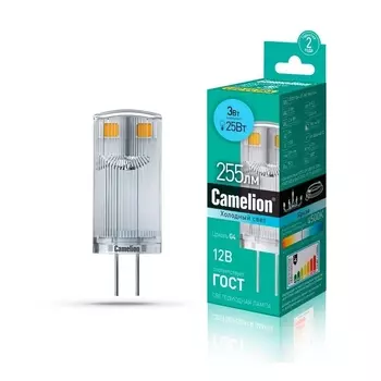 Лампа светодиодная Camelion G4 3W 4500K LED3-G4-JC-NF/845/G4 13701