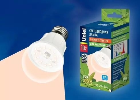 Лампа светодиодная для растений (UL-00001820) E27 10W шар прозрачный LED-A60-10W/SPFR/E27/CL PLP01WH