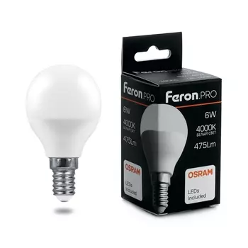 Лампа светодиодная Feron E14 6W 4000K Матовая LB-1406 38066 /38066