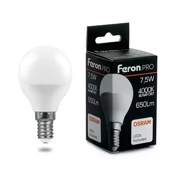 Лампа светодиодная Feron E14 7,5W 4000K матовая LB-1407 38072 /38072