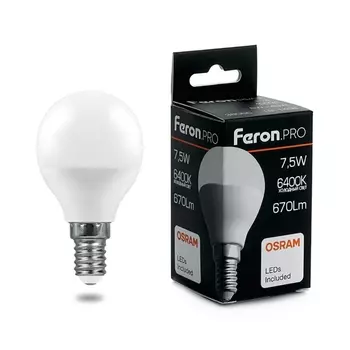 Лампа светодиодная Feron E14 7,5W 6400K матовая LB-1407 38073 /38073