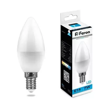 Лампа светодиодная Feron E14 7W 6400K Свеча Матовая LB-97 25477 /25477