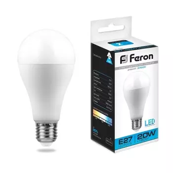 Лампа светодиодная Feron E27 20W 6400K Шар Матовая LB-98 25789 /25789