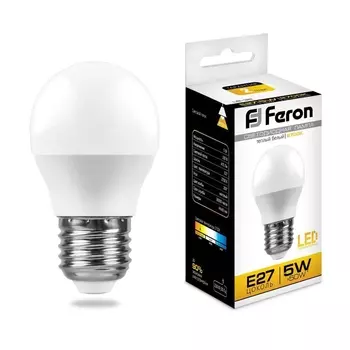 Лампа светодиодная Feron E27 5W 2700K Шар Матовая LB-38 25404 /25404