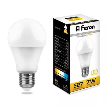 Лампа светодиодная Feron E27 7W 2700K Шар Матовая LB-91 25444 /25444