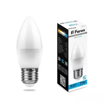 Лампа светодиодная Feron E27 7W 6400K Свеча Матовая LB-97 25883 /25883