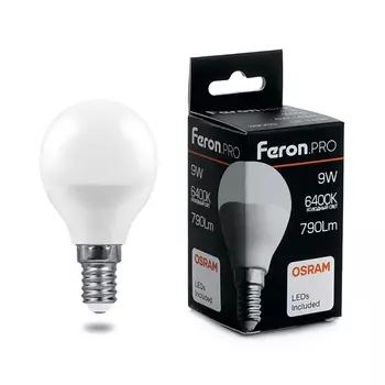 Лампа светодиодная Feron Pro E14 9W 6400K матовая LB-1409 38079 /38079